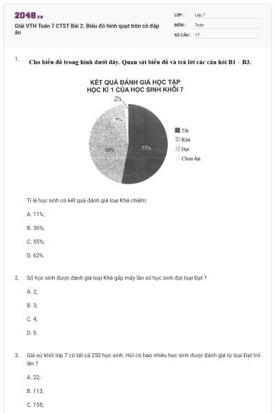 Giải VTH Toán 7 CTST Bài 2. Biểu đồ hình quạt tròn có đáp án