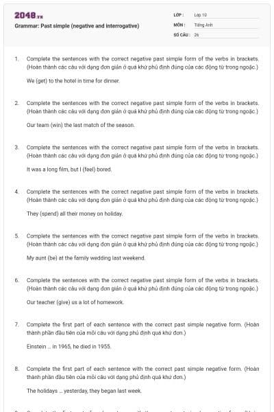 Grammar: Past simple (negative and interrogative)