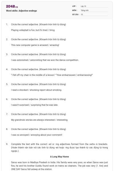 Word skills: Adjective endings