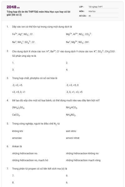 Tổng hợp đề ôn thi THPTQG môn Hóa Học cực hay có lời giải (Đề số 3)