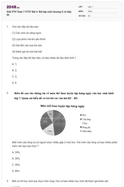 Giải VTH Toán 7 CTST Bài 4. Bài tập cuối chương 5 có đáp án