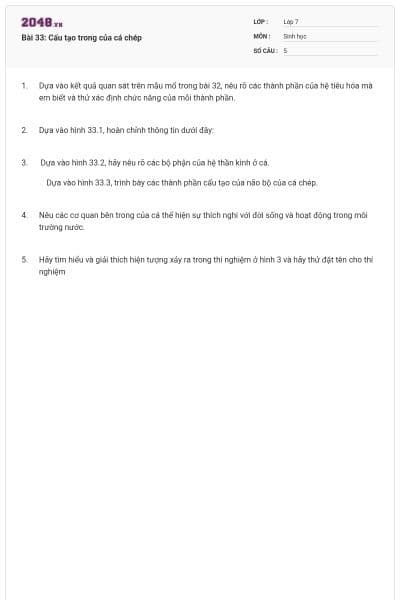 Bài 33: Cấu tạo trong của cá chép