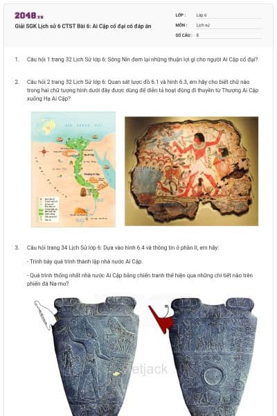 Giải SGK Lịch sử 6 CTST Bài 6: Ai Cập cổ đại có đáp án