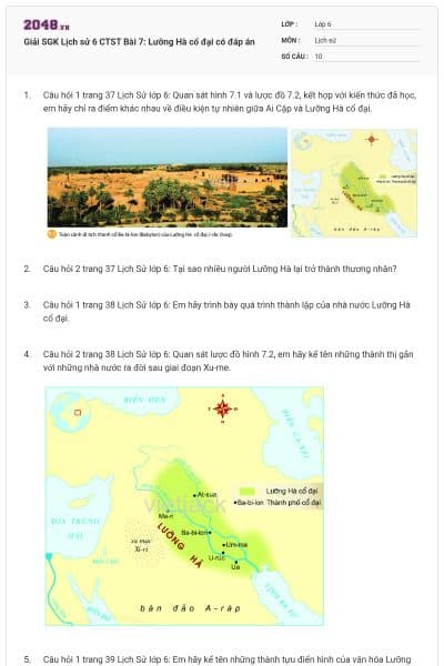 Giải SGK Lịch sử 6 CTST Bài 7: Lưỡng Hà cổ đại có đáp án