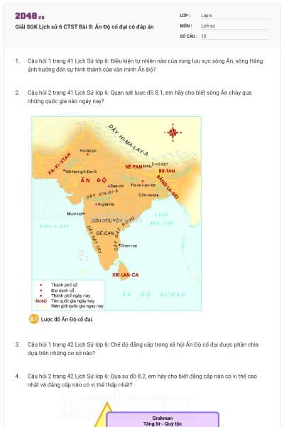 Giải SGK Lịch sử 6 CTST Bài 8: Ấn Độ cổ đại có đáp án