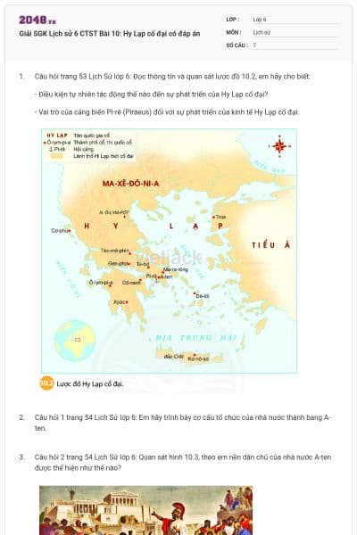Giải SGK Lịch sử 6 CTST Bài 10: Hy Lạp cổ đại có đáp án