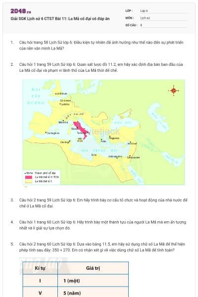 Giải SGK Lịch sử 6 CTST Bài 11: La Mã cổ đại có đáp án