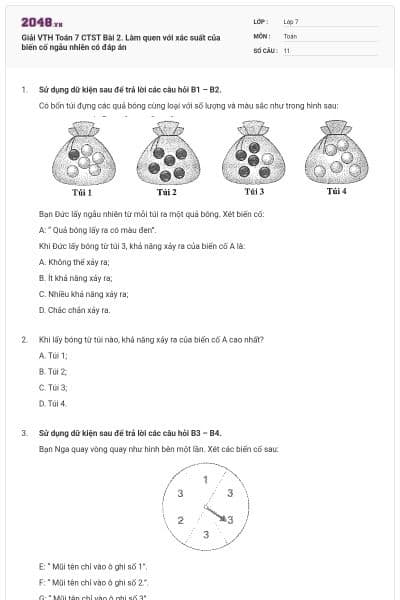 Giải VTH Toán 7 CTST Bài 2. Làm quen với xác suất của biến cố ngẫu nhiên có đáp án
