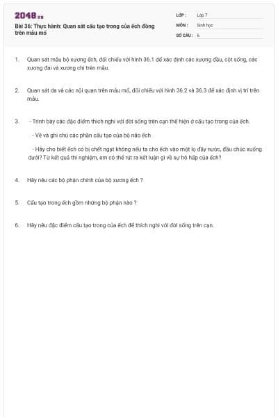 Bài 36: Thực hành: Quan sát cấu tạo trong của ếch đồng trên mẫu mổ