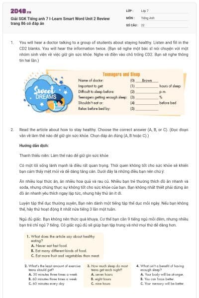 Giải SGK Tiếng anh 7 I-Learn Smart Word Unit 2 Review trang 86 có đáp án