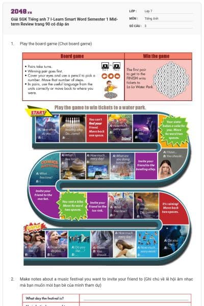 Giải SGK Tiếng anh 7 I-Learn Smart Word Semester 1 Mid-term Review trang 90 có đáp án