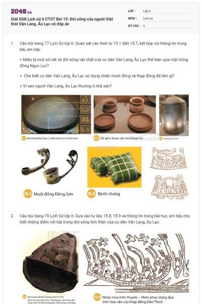 Giải SGK Lịch sử 6 CTST Bài 15: Đời sống của người Việt thời Văn Lang, Âu Lạc có đáp án