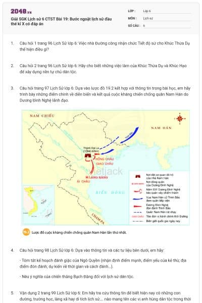 Giải SGK Lịch sử 6 CTST Bài 19: Bước ngoặt lịch sử đầu thế kỉ X có đáp án