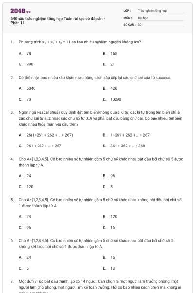540 câu trắc nghiệm tổng hợp Toán rời rạc có đáp án - Phần 11
