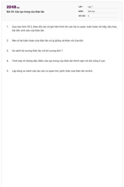 Bài 39: Cấu tạo trong của thằn lằn