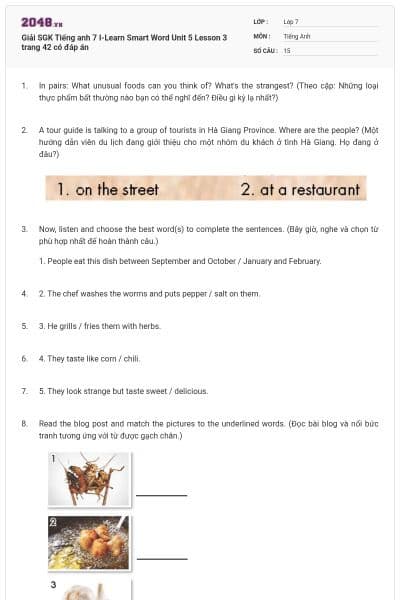 Giải SGK Tiếng anh 7 I-Learn Smart Word Unit 5 Lesson 3 trang 42 có đáp án