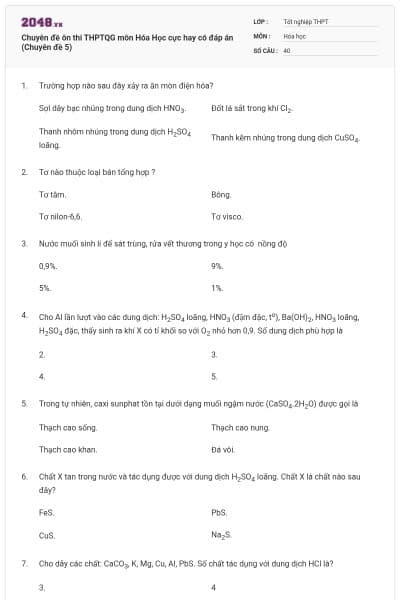 Chuyên đề ôn thi THPTQG môn Hóa Học cực hay có đáp án (Chuyên đề 5)