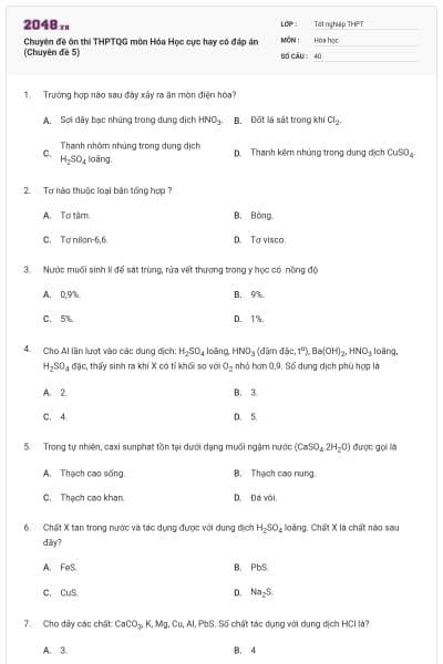 Chuyên đề ôn thi THPTQG môn Hóa Học cực hay có đáp án (Chuyên đề 5)
