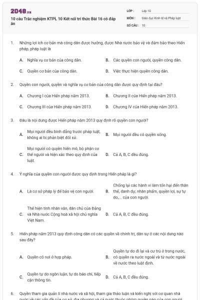 10 câu Trắc nghiệm KTPL 10 Kết nối tri thức Bài 16 có đáp án