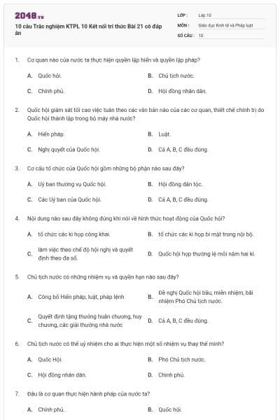 10 câu Trắc nghiệm KTPL 10 Kết nối tri thức Bài 21 có đáp án