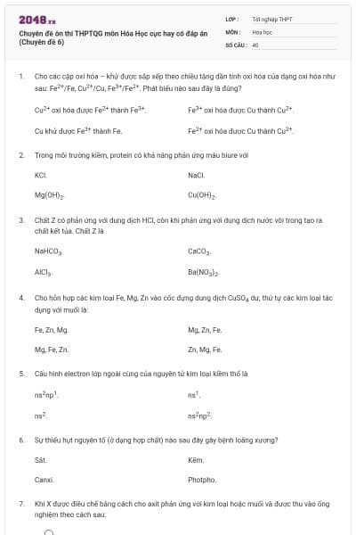 Chuyên đề ôn thi THPTQG môn Hóa Học cực hay có đáp án (Chuyên đề 6)