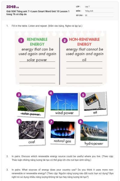 Giải SGK Tiếng anh 7 I-Learn Smart Word Unit 10 Lesson 1 trang 76 có đáp án