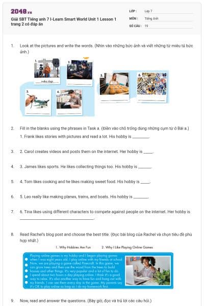 Giải SBT Tiếng anh 7 I-Learn Smart World Unit 1 Lesson 1 trang 2 có đáp án