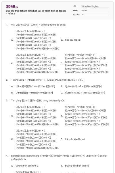265 câu trắc nghiệm tổng hợp Đại số tuyến tính có đáp án - Phần 2