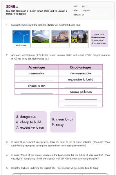 Giải SGK Tiếng anh 7 I-Learn Smart Word Unit 10 Lesson 2 trang 79 có đáp án