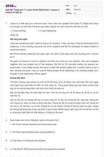 Giải SBT Tiếng anh 7 I-Learn Smart World Unit 1 Lesson 3 trang 6 có đáp án