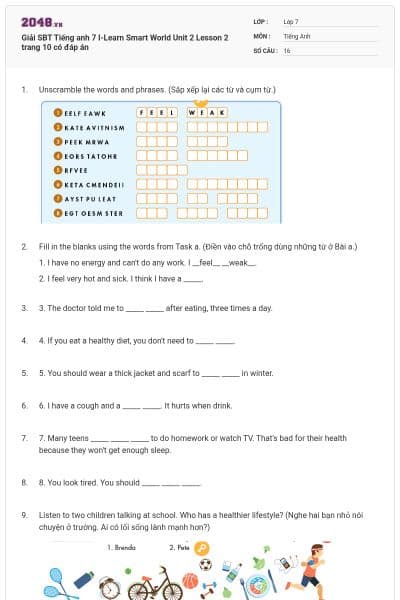 Giải SBT Tiếng anh 7 I-Learn Smart World Unit 2 Lesson 2 trang 10 có đáp án