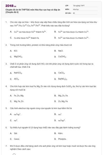 Chuyên đề ôn thi THPTQG môn Hóa Học cực hay có đáp án (Chuyên đề 6)