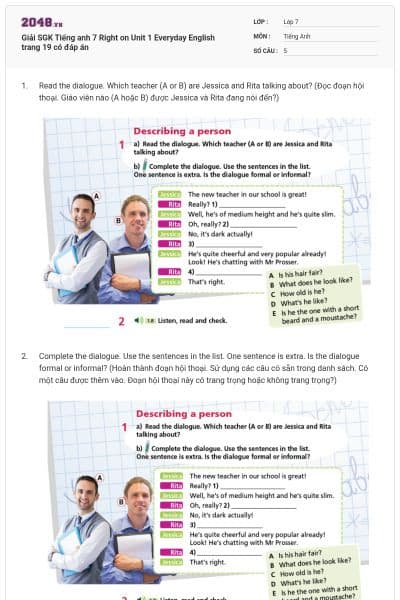 Giải SGK Tiếng anh 7 Right on Unit 1 Everyday English trang 19 có đáp án