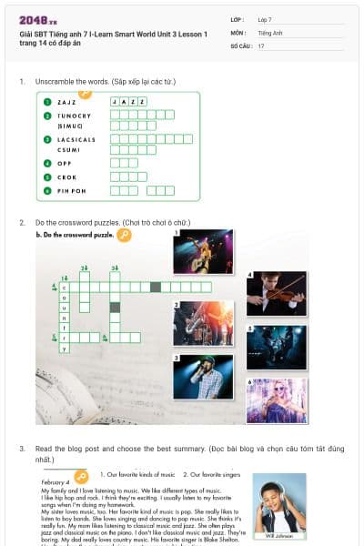 Giải SBT Tiếng anh 7 I-Learn Smart World Unit 3 Lesson 1 trang 14 có đáp án