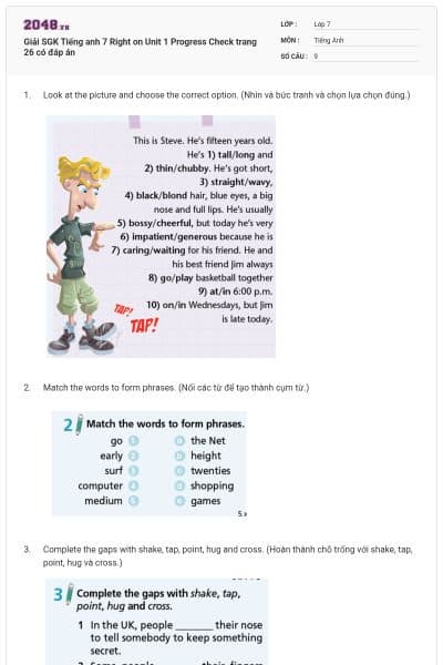 Giải SGK Tiếng anh 7 Right on Unit 1 Progress Check trang 26 có đáp án