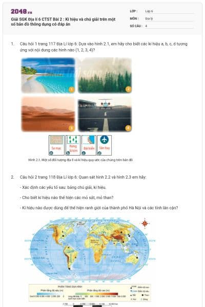 Giải SGK Địa lí 6 CTST Bài 2 : Kí hiệu và chú giải trên một số bản đồ thông dụng có đáp án