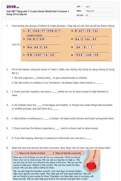 Giải SBT Tiếng anh 7 I-Learn Smart World Unit 4 Lesson 1 trang 20 có đáp án