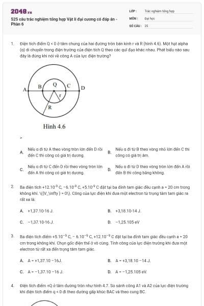 525 câu trắc nghiệm tổng hợp Vật lí đại cương có đáp án - Phần 6