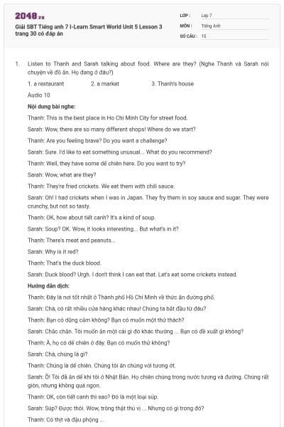 Giải SBT Tiếng anh 7 I-Learn Smart World Unit 5 Lesson 3 trang 30 có đáp án