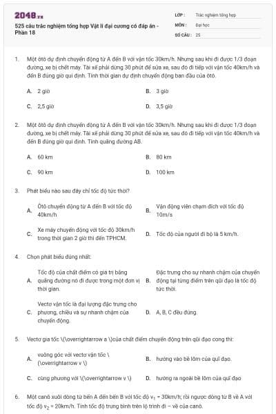 525 câu trắc nghiệm tổng hợp Vật lí đại cương có đáp án - Phần 18