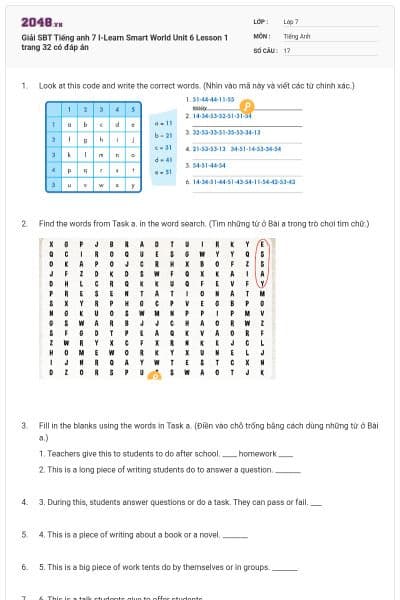 Giải SBT Tiếng anh 7 I-Learn Smart World Unit 6 Lesson 1 trang 32 có đáp án