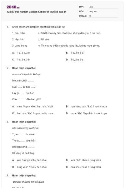 12 câu trắc nghiệm Gọi bạn Kết nối tri thức có đáp án