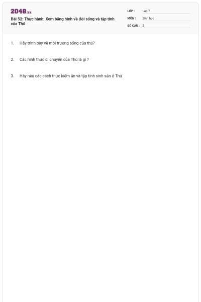 Bài 52: Thực hành: Xem băng hình về đời sống và tập tính của Thú