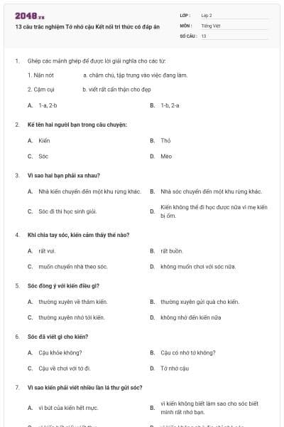 13 câu trắc nghiệm Tớ nhớ cậu Kết nối tri thức có đáp án