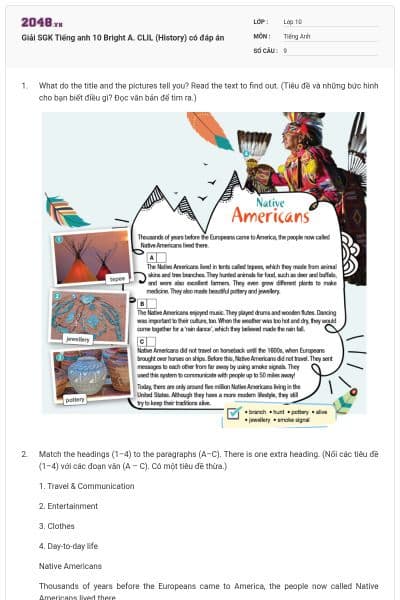 Giải SGK Tiếng anh 10 Bright A. CLIL (History) có đáp án