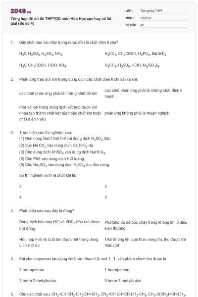 Tổng hợp đề ôn thi THPTQG môn Hóa Học cực hay có lời giải (Đề số 4)