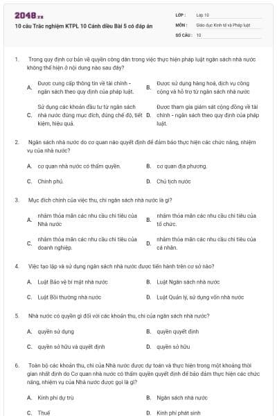 10 câu Trắc nghiệm KTPL 10 Cánh diều Bài 5 có đáp án