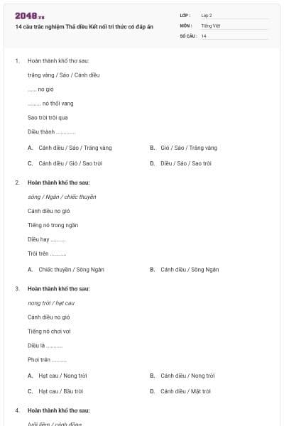 14 câu trắc nghiệm Thả diều Kết nối tri thức có đáp án