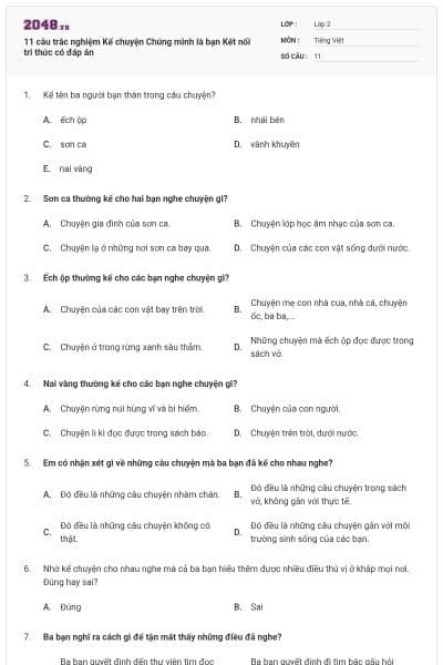 11 câu trắc nghiệm Kể chuyện Chúng mình là bạn Kết nối tri thức có đáp án