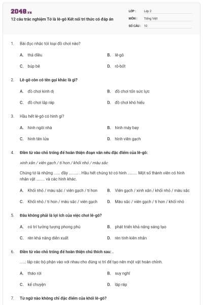 12 câu trắc nghiệm Tớ là lê-gô Kết nối tri thức có đáp án